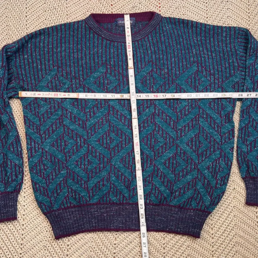 Vintage 90s Geometric Grandpa Sweater Claybrooke - Size XL - Picture 6 of 6